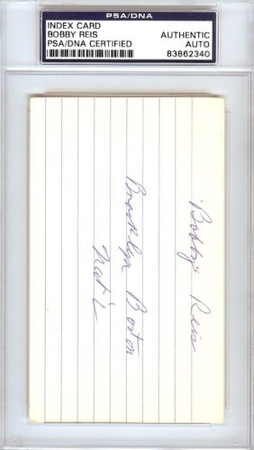Bobby Reis Autographed Signed 3X5 Index Card Brooklyn Dodgers, Boston Braves PSA/DNA 