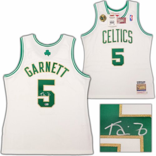 Boston Celtics Kevin Garnett Autographed Signed White & Gold Authentic Mitchell & Ness Hardwood Classics 2008 Jersey Size L Beckett Beckett Qr #203554 