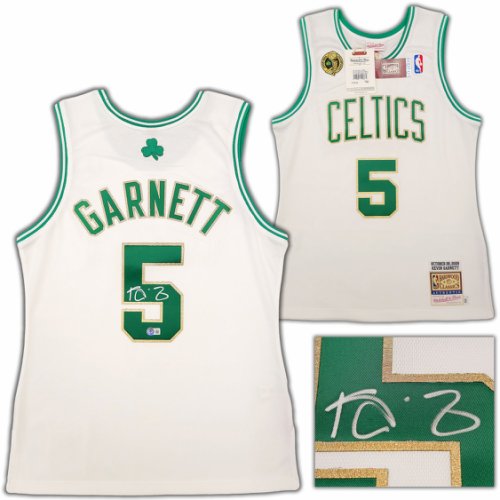Boston Celtics Kevin Garnett Autographed Signed White & Gold Authentic Mitchell & Ness Hardwood Classics 2008 Jersey Size M Beckett Beckett Qr #203553 