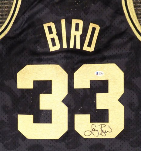 Boston Celtics Larry Bird Autographed Signed Black Mitchell & Ness Gold Toile Swingman Jersey Size L Beckett Beckett 