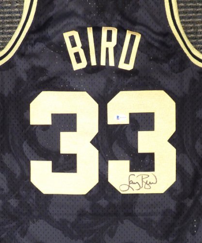 Boston Celtics Larry Bird Autographed Signed Black Mitchell & Ness Gold Toile Swingman Jersey Size M Beckett Beckett 