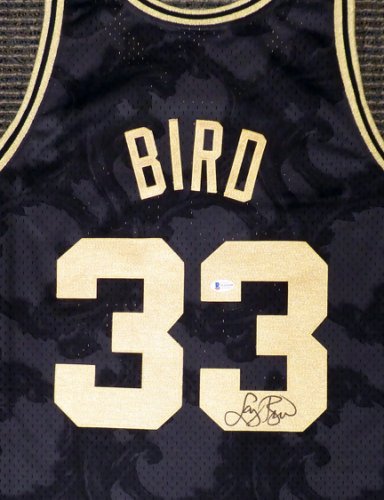 Boston Celtics Larry Bird Autographed Signed Black Mitchell & Ness Gold Toile Swingman Jersey Size Xxl Beckett Beckett 