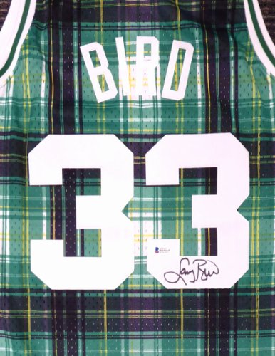 Boston Celtics Larry Bird Autographed Signed Green Mitchell & Ness Private School Swingman Jersey Size L Beckett Beckett 
