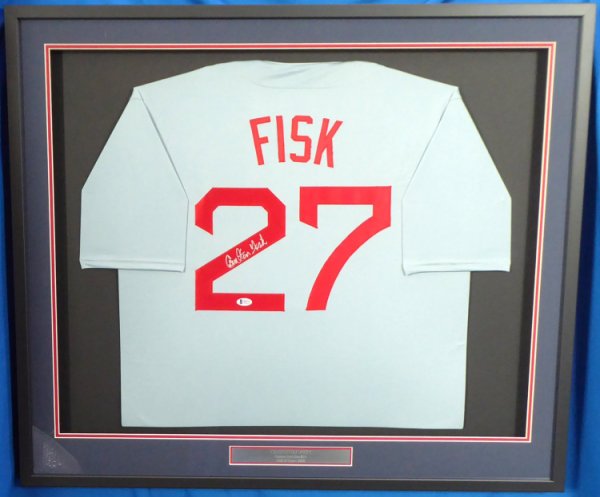 Boston Red Sox Carlton Fisk Autographed Framed Gray Jersey Beckett Beckett