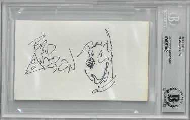 Brad Anderson Autographed Signed 3"x5" Index Card w/ Cartoonist Marmaduke Original Artwork- BAS/Beckett #00012734891 