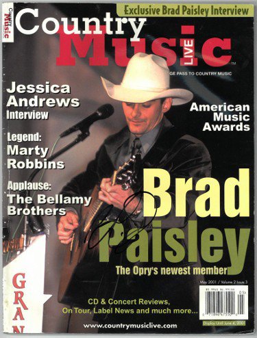 Brad Paisley Autographed Signed Country Music Live Full Magazine May 2001 cover wear- JSA Hologram #DD63017 