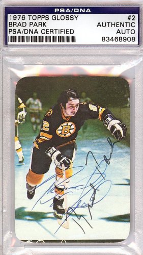 Brad Park Autographed 1976 Topps Glossy Card #2 Boston Bruins PSA/DNA