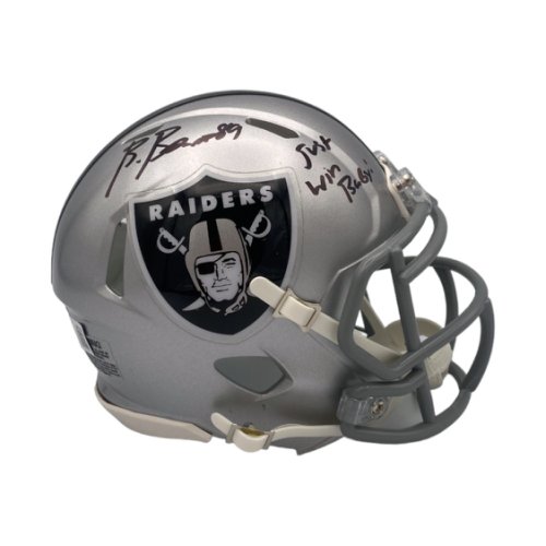 Brock Bowers Autographed Signed Las Vegas Raiders Riddell Speed Mini Helmet w/Just Win Baby Inscription - Beckett 