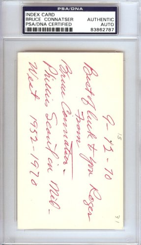 Bruce Connatser Autographed Signed 3X5 Index Card Philadelphia Phillies, Detroit Tigers "To Roger" PSA/DNA 