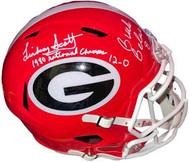 Buck Belue & Lindsay Scott dual Autographed Signed Georgia Bulldogs Riddell FS Speed Rep Helmet- BAS/Beckett 12-0/1980 National Champs 