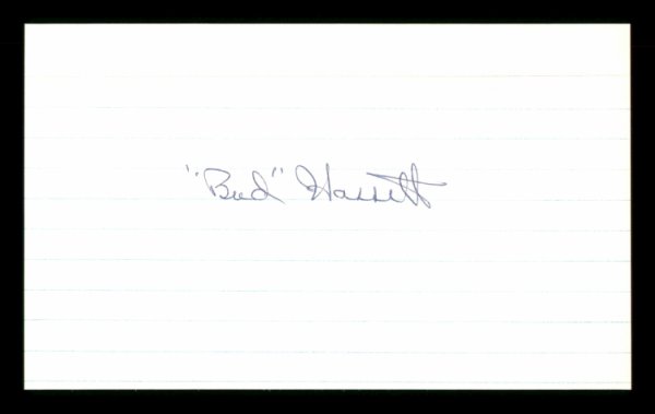 Bud Buddy Hassett Autographed Signed 3X5 Index Card Brooklyn Dodgers #174158 