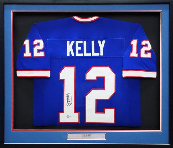 Buffalo Bills Jim Kelly Autographed Framed Blue Jersey Beckett Beckett Qr #209465