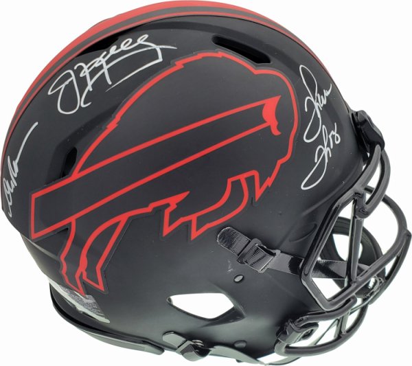 Buffalo Bills Team Greats Autographed Signed Eclipse Black Authentic Speed Full Size Helmet With 3 Signatures Including Jim Kelly, Thurman Thomas & Andre Reed Beckett Beckett 