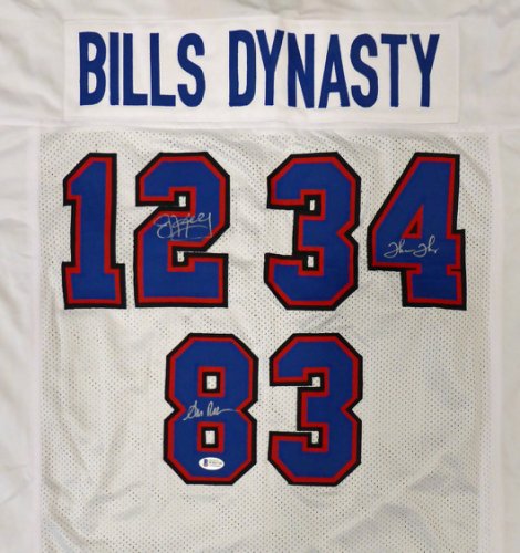 Buffalo Bills Team Greats Autographed Signed White Jersey With 3 Signatures Including Jim Kelly, Thurman Thomas & Andre Reed Beckett Beckett 