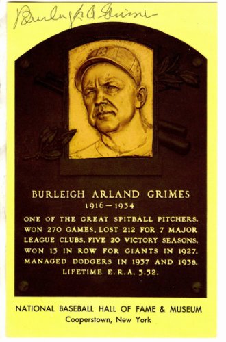 Burleigh Grimes Autographed Signed Hall Of Fame Gold Plaque - Autographs