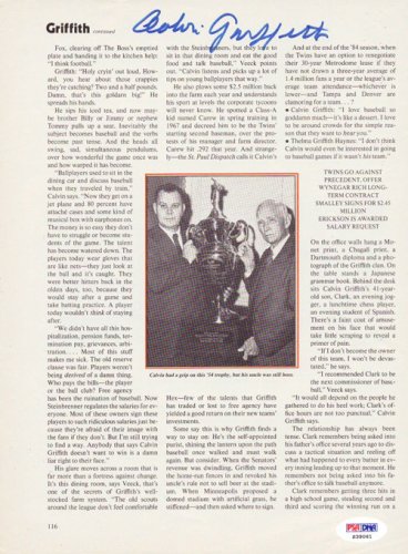 Calvin Griffith Autographed Magazine Page Photo Washington Senators PSA/DNA