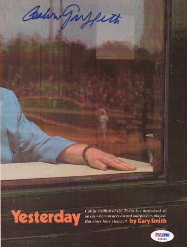 Calvin Griffith Autographed Magazine Page Photo Washington Senators PSA/DNA