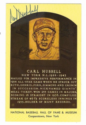 Carl Hubbell Autographed Signed Hall Of Fame Gold Plaque - Autographs