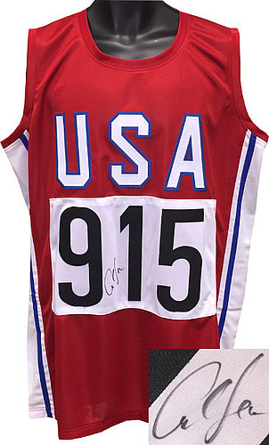 Carl Lewis Autographed Signed Red TB Team USA Stitched Pro Style Track & Field #915 Jersey XL- JSA Hologram 