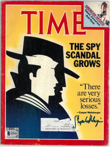 Caspar Weinberger signed TIME Full Magazine 5/17/1985- Beckett/BAS #Q75466