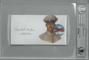 Charles E. McGee Autographed Signed 3 x5.5 cut signature w/ Image BAS/Beckett Encapsulated (Tuskegee Airman Pilot/Red Tails/WWII/Korea)
