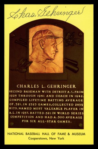 Charles Gehringer Autographed Hall Of Fame HOF Plaque Postcard Detroit Tigers #211272