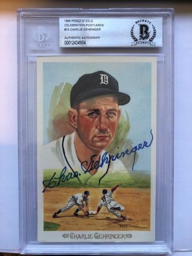 Charles Gehringer Autographed Signed Tigers Perez-Steele Celebration Postcard Beckett Slabbed - Autographs