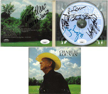 Charlie Louvin/George Jones/Elvis Costello/Bobby Bare/Tom T. Hall/Marty Stewart 2007 Charlie Louvin Album CD/Cover 6 sigs- JSA 