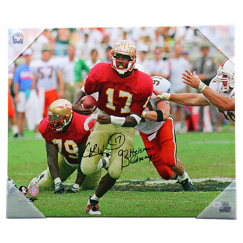 Charlie Ward Autographed Signed FSU v Miami 24x20 Canvas w/ 93 Heisman Champs Insc-PSA 