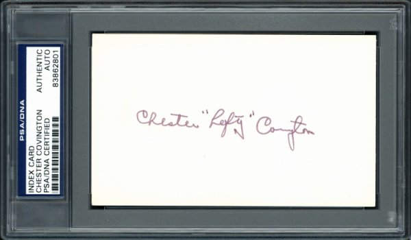 Chester Chet "Lefty" Covington Autographed Signed 3X5 Index Card Philadelphia Phillies PSA/DNA 