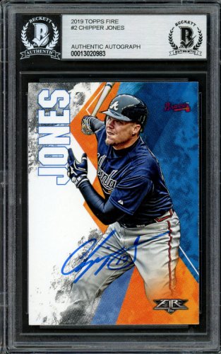 Chipper Jones Autographed 2019 Topps Fire Card #2 Atlanta Braves Beckett Beckett