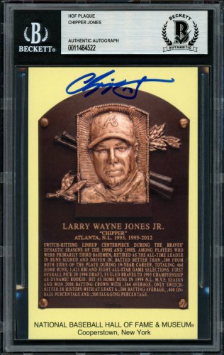Chipper Jones Autographed HOF Plaque Postcard Atlanta Braves Beckett Beckett