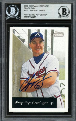 Chipper Jones Autographed Signed 2002 Bowman Heritage Black Box Card #107 Atlanta Braves Beckett Beckett 