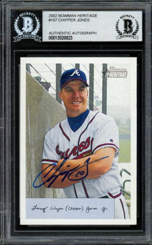 Chipper Jones Autographed Signed 2002 Bowman Heritage Card #107 Atlanta Braves Beckett Beckett 