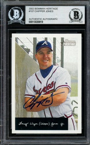 Chipper Jones Autographed Signed 2002 Bowman Heritage Card #107 Atlanta Braves Beckett Beckett 