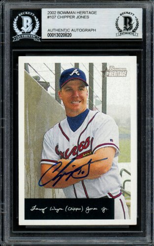 Chipper Jones Autographed Signed 2002 Bowman Heritage Card #107 Atlanta Braves Beckett Beckett 