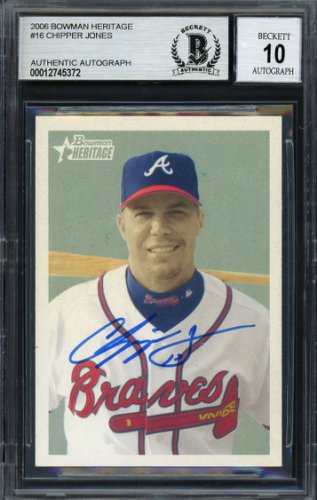Chipper Jones Autographed Signed 2006 Bowman Heritage Card #16 Atlanta Braves Auto Grade Gem Mint 10 Beckett Beckett 