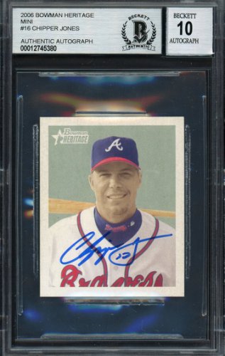 Chipper Jones Autographed Signed 2006 Bowman Heritage Mini Card #16 Atlanta Braves Auto Grade Gem Mint 10 Beckett Beckett 