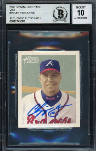 Chipper Jones Autographed Signed 2006 Bowman Heritage Mini Card #16 Atlanta Braves Auto Grade Gem Mint 10 Beckett Beckett 