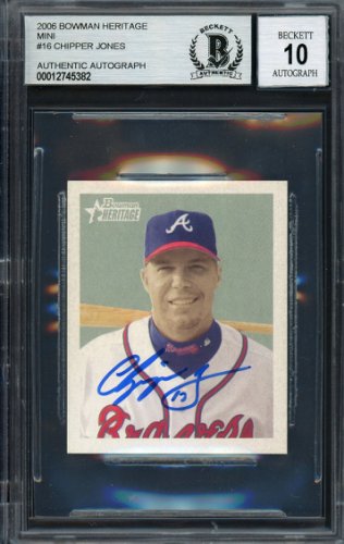 Chipper Jones Autographed Signed 2006 Bowman Heritage Mini Card #16 Atlanta Braves Auto Grade Gem Mint 10 Beckett Beckett 