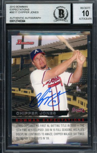 Chipper Jones Autographed Signed 2010 Bowman Expectations Card #Be17 Atlanta Braves Auto Grade Gem Mint 10 Beckett Beckett 