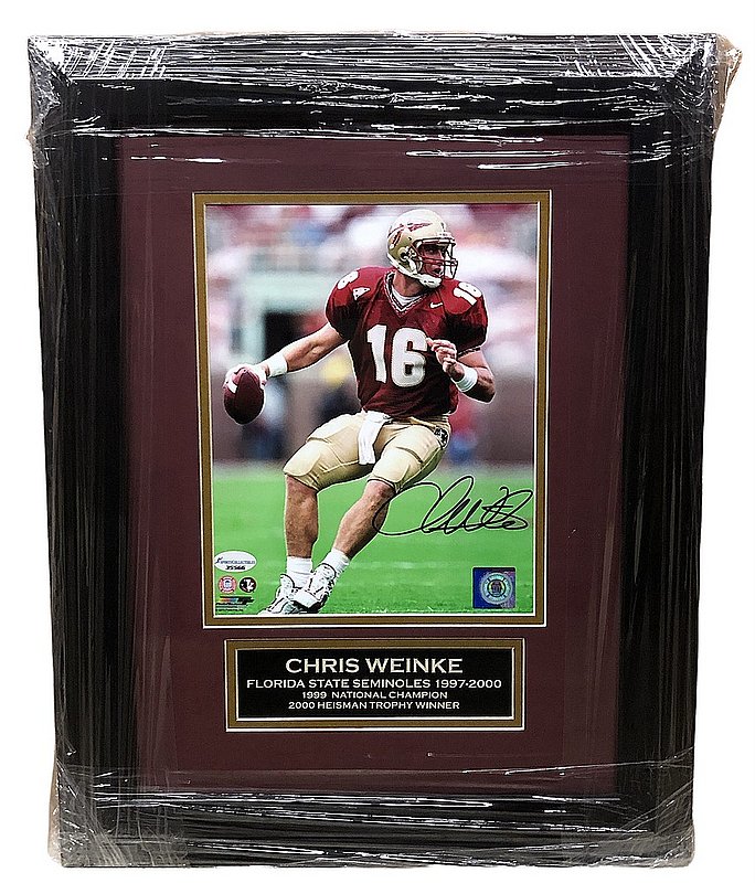 Chris Weinke Autographed Signed Florida State Seminoles Framed 8x10 Dropback in Garnet Jersey Photo with Nameplate 