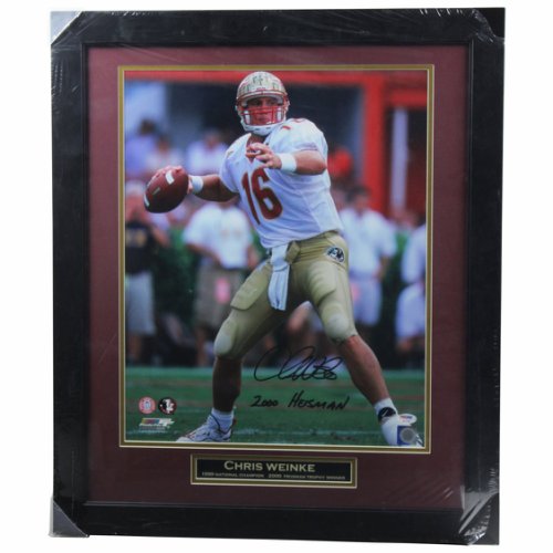 Chris Weinke Autographed Signed Florida State Seminoles Framed Throwing Downfield in White Jersey 16x20 Photo with "2000 Heisman" Inscription and Nameplate - PSA/DNA 