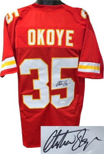 Christian Okoye Autographed Signed Red TB Custom Stitched Pro Style Football Jersey XL- JSA Witnessed 
