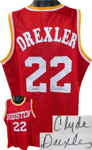 Clyde Drexler Autographed Signed Houston Red TB Custom Stitched