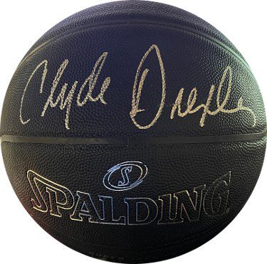 Clyde Drexler Autographed Signed Spalding Black Super Tack Pro NBA Composite Leather Basketball- JSA Witnessed (Trail Blazers & Rockets) 