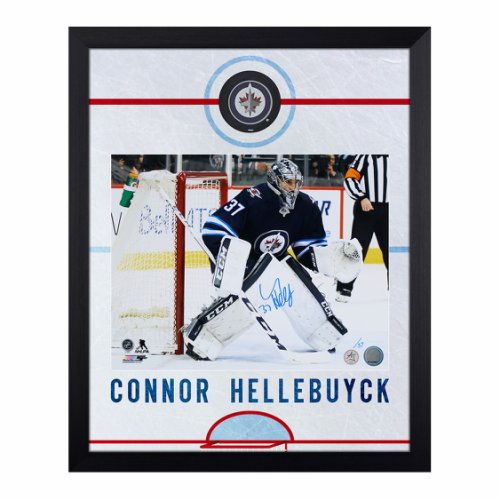 Connor Hellebuyck Autographed Signed Winnipeg Jets Graphic Rink 19x23 Frame
