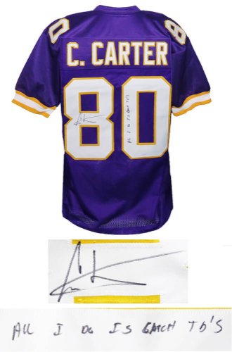Cris Carter Autographed Signed Purple Custom Football Jersey w/All I Do Is Catch TD's 