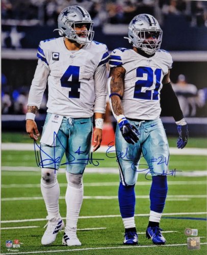 Dak Prescott Ezekiel Elliott Autographed Signed Dallas Cowboys 16X20 Photo Beckett Witnessed 