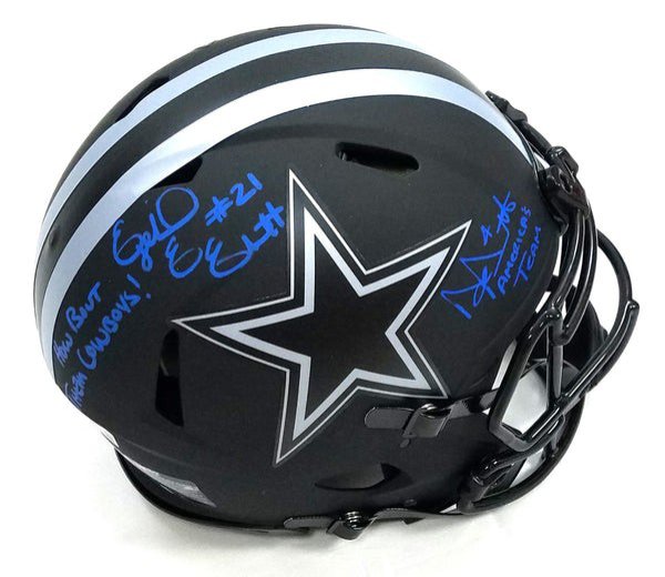 Dak Prescott & Ezekiel Elliott Autographed Signed Dallas Cowboys Riddell Eclipse Authentic Helmet W/ Inscriptions Beckett Witnessed 